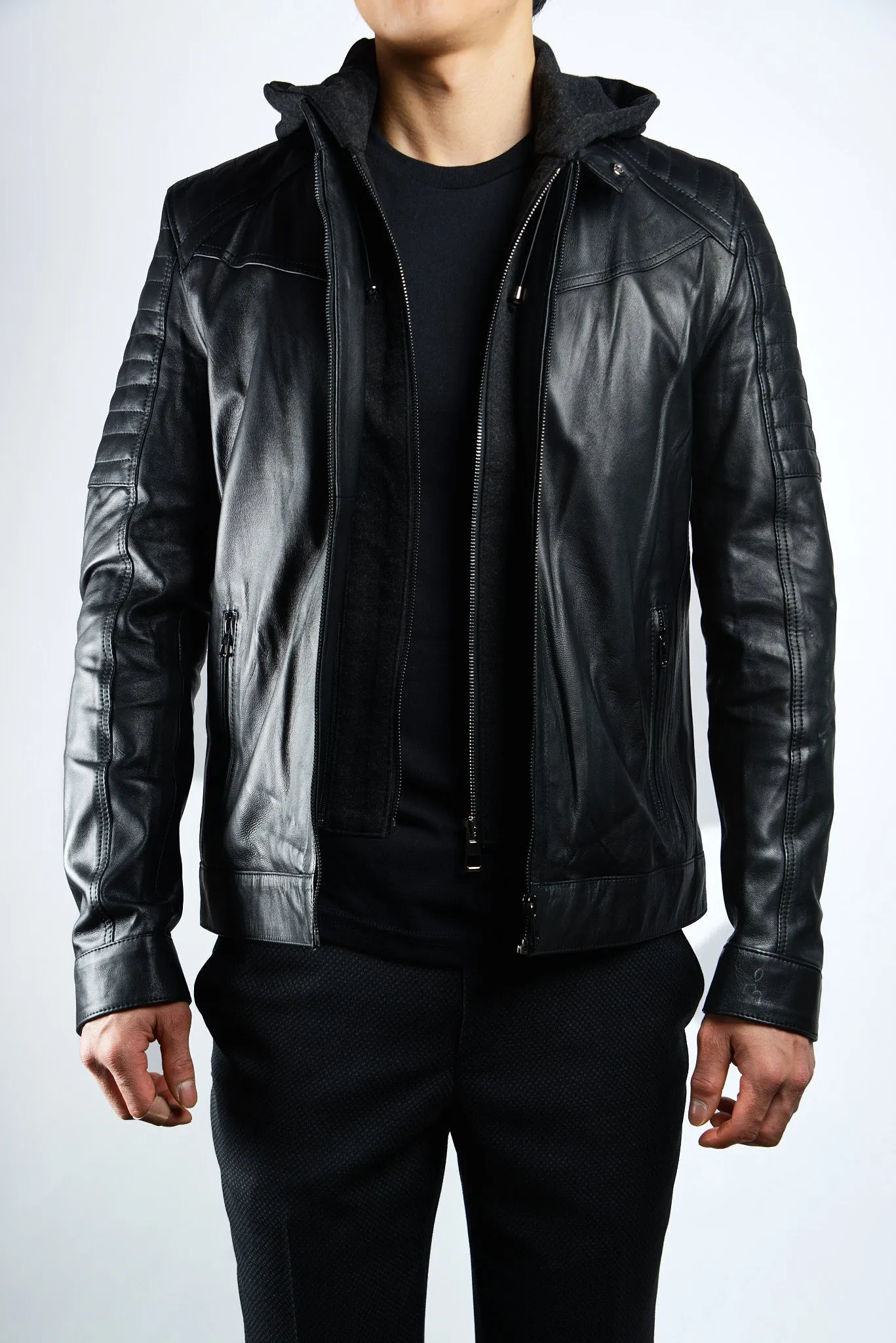 Holloway Moto Leather Jacket w/Hoody