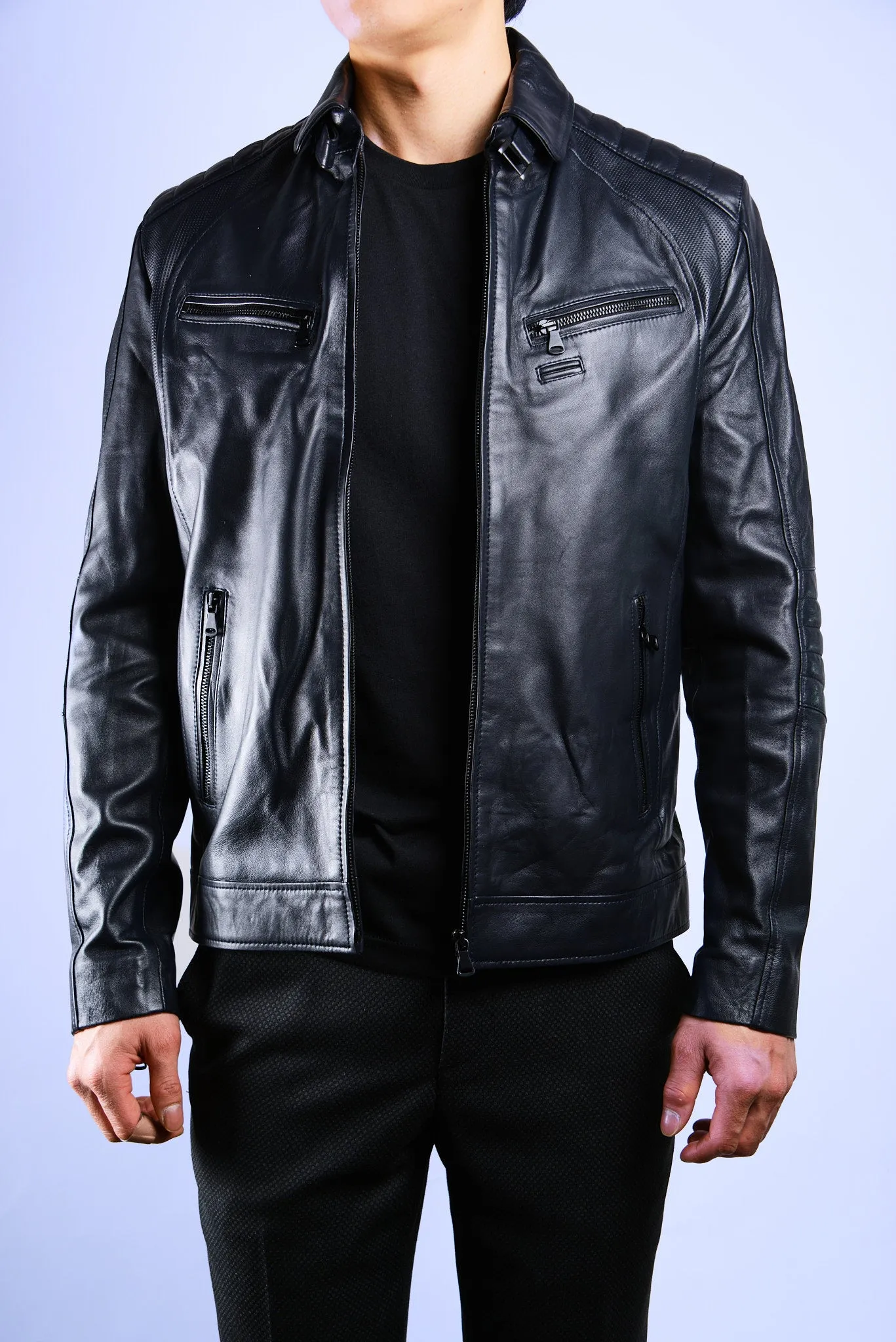 Holloway Stand Up Collar Moto Leather Jacket