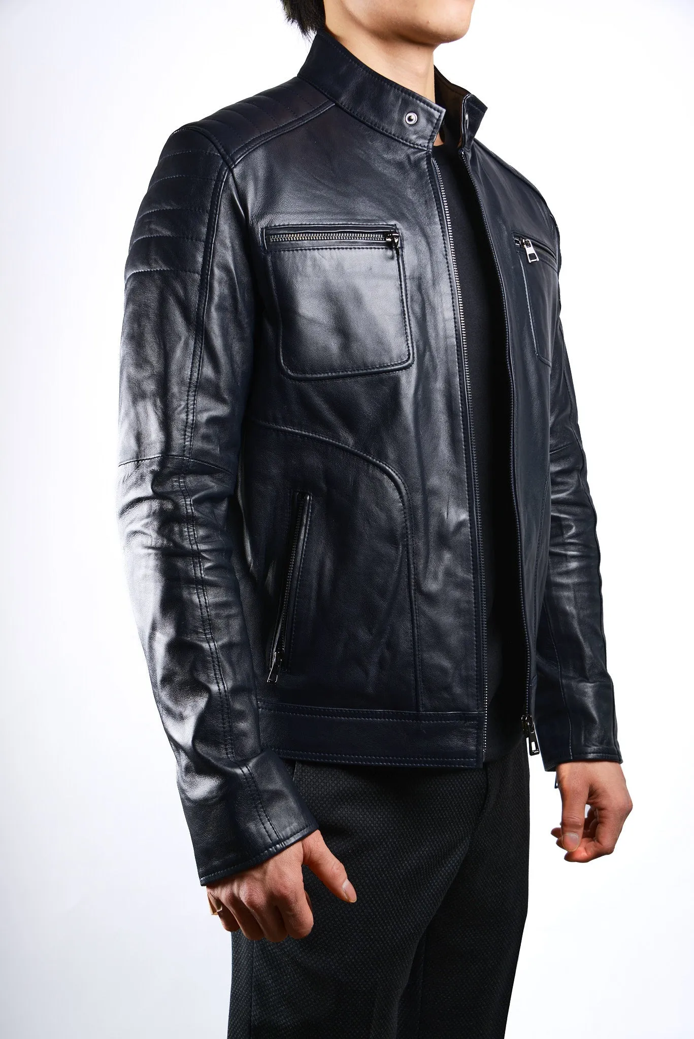 Holloway Stand Up Collar Moto Leather Jacket