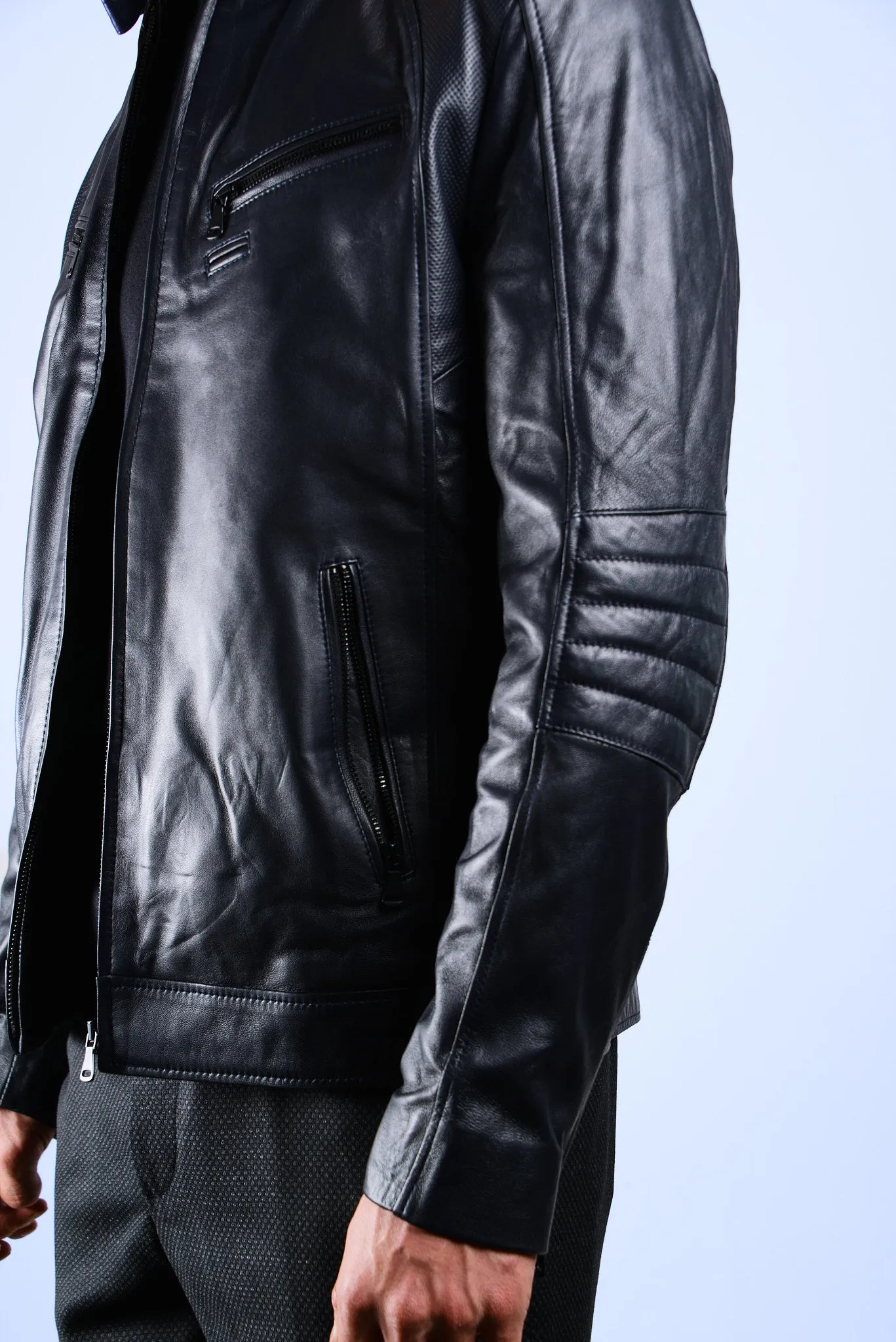 Holloway Stand Up Collar Moto Leather Jacket