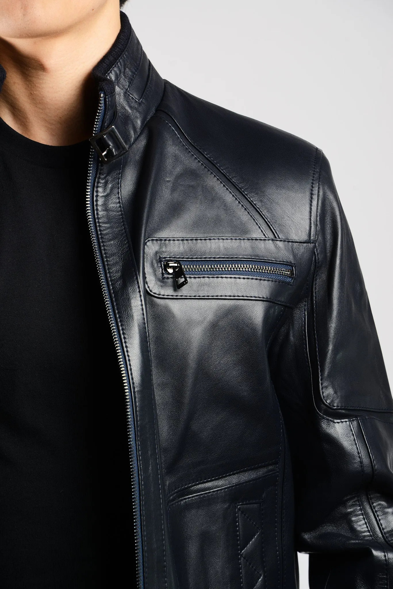 Holloway Stand Up Collar Moto Leather Jacket