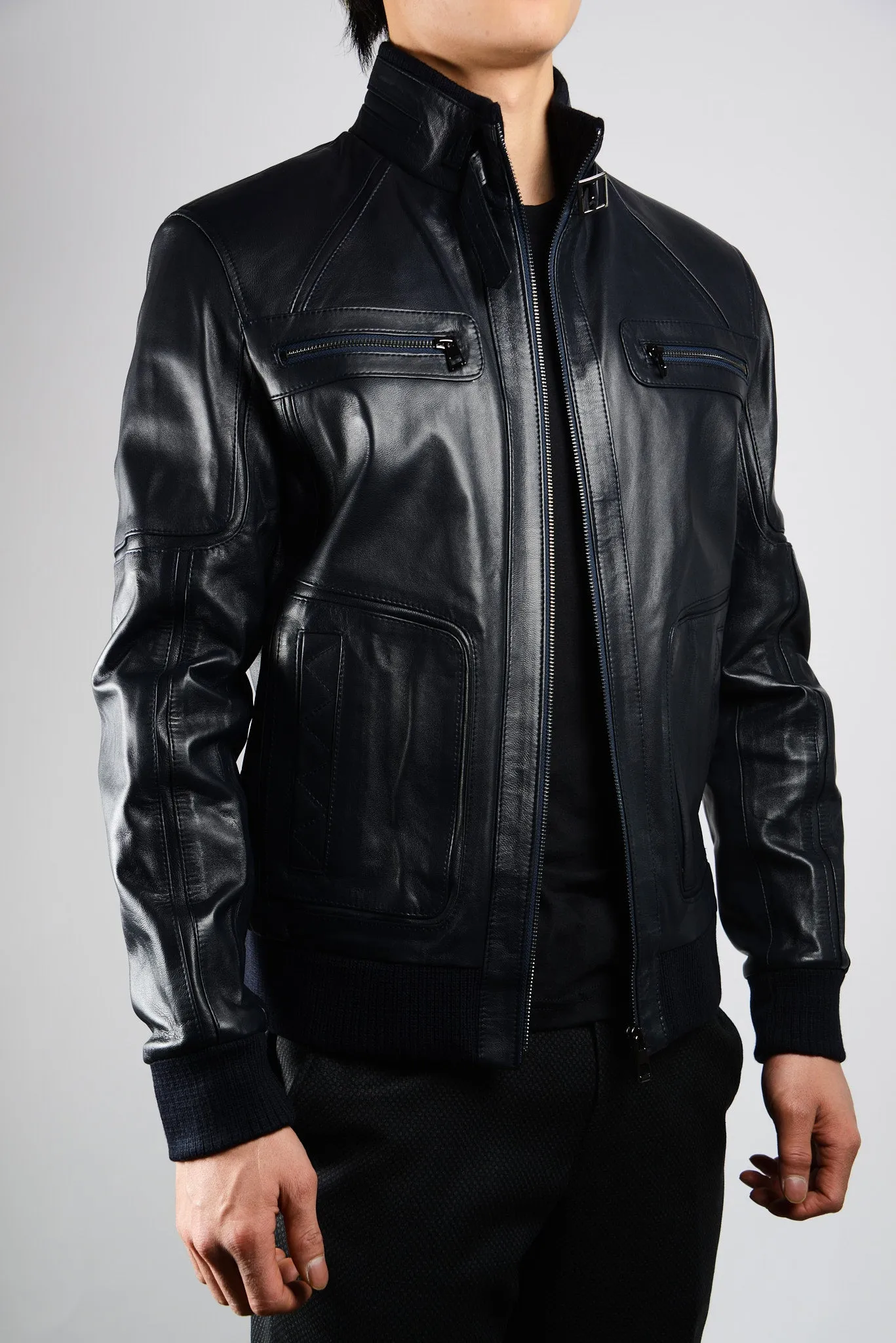 Holloway Stand Up Collar Moto Leather Jacket