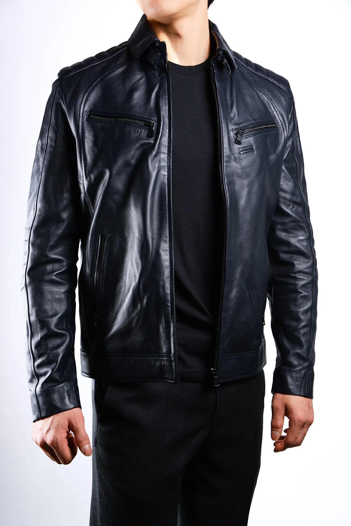 Holloway Stand Up Collar Moto Leather Jacket