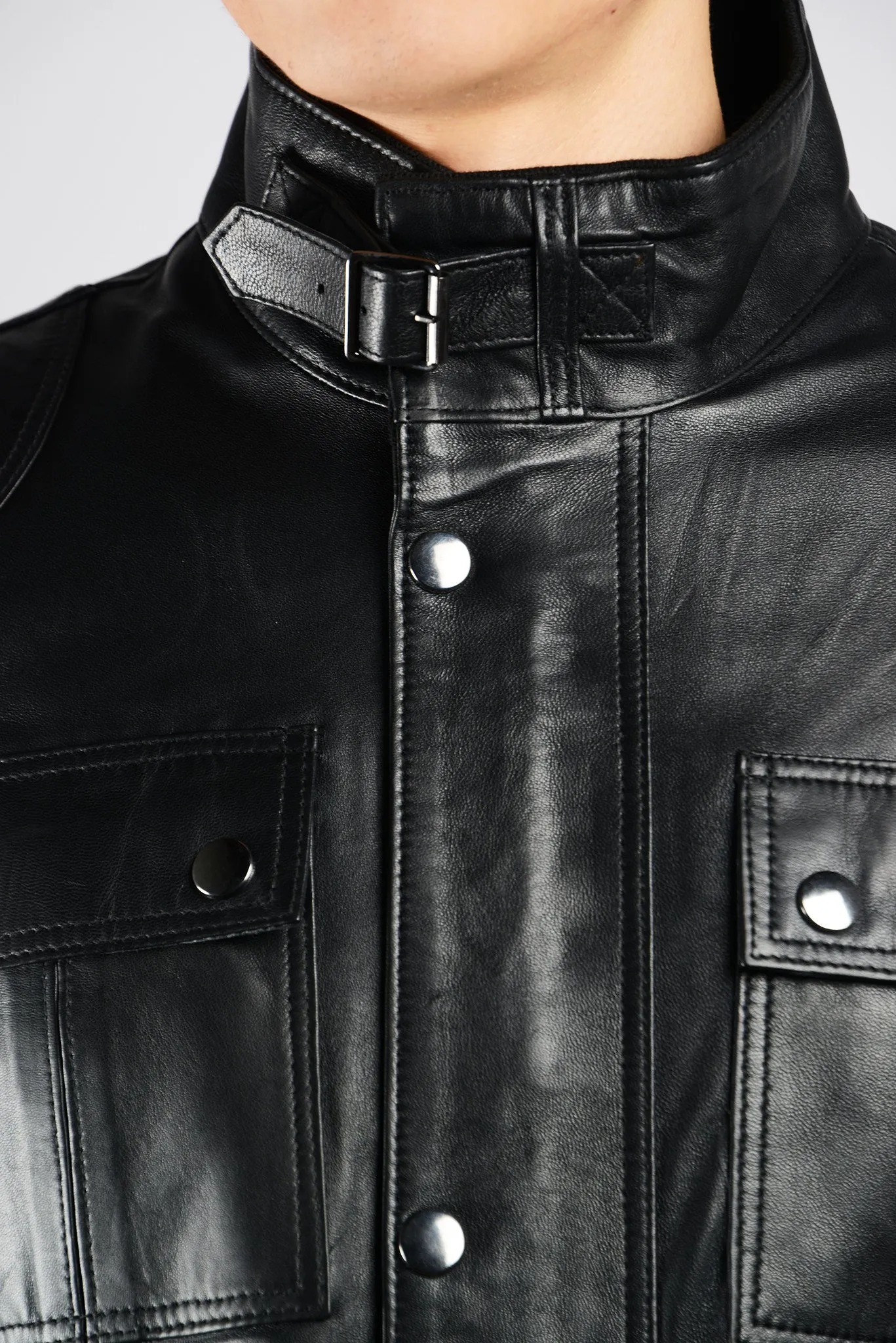 Holloway Stand Up Collar Moto Leather Jacket