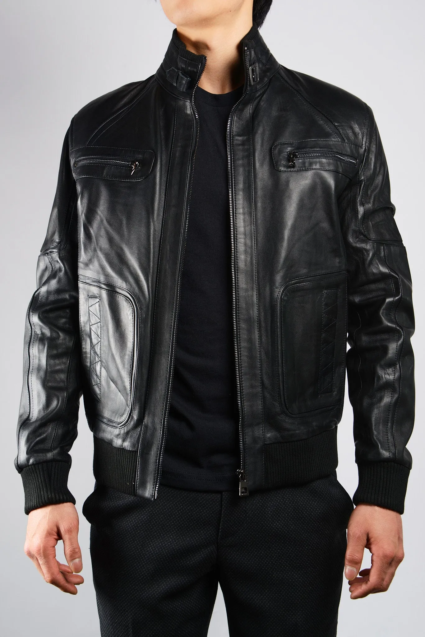 Holloway Stand Up Collar Moto Leather Jacket