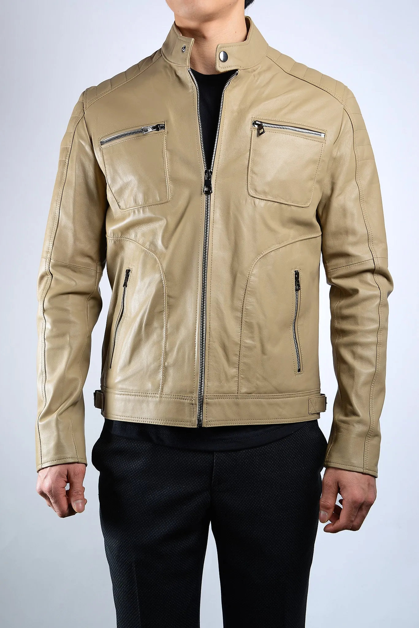 Holloway Stand Up Collar Moto Leather Jacket