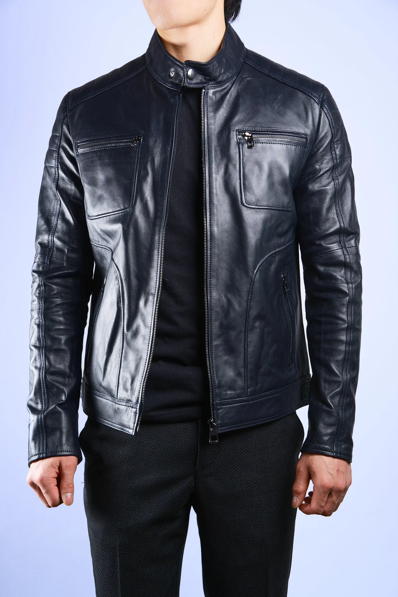 Holloway Stand Up Collar Moto Leather Jacket