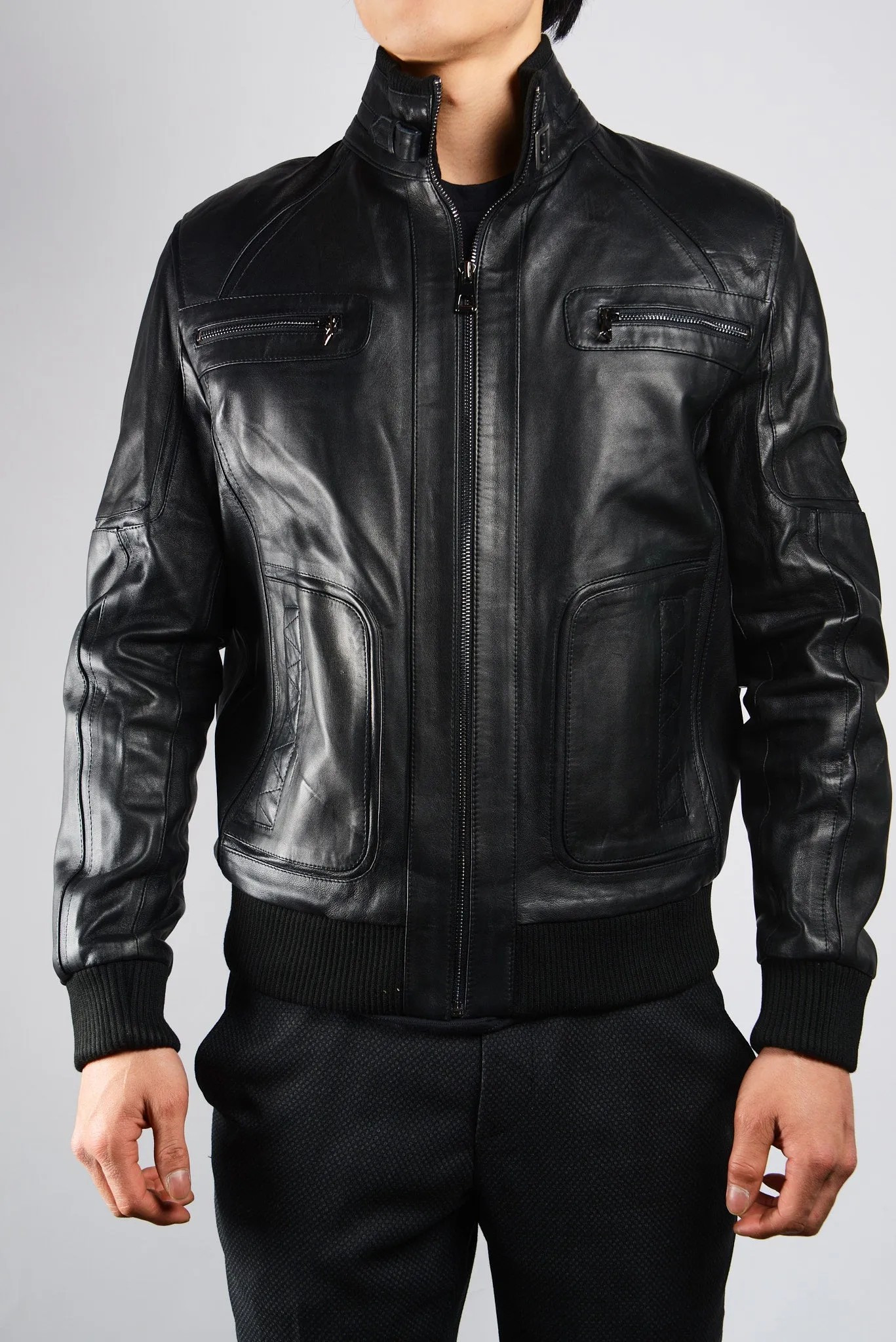 Holloway Stand Up Collar Moto Leather Jacket