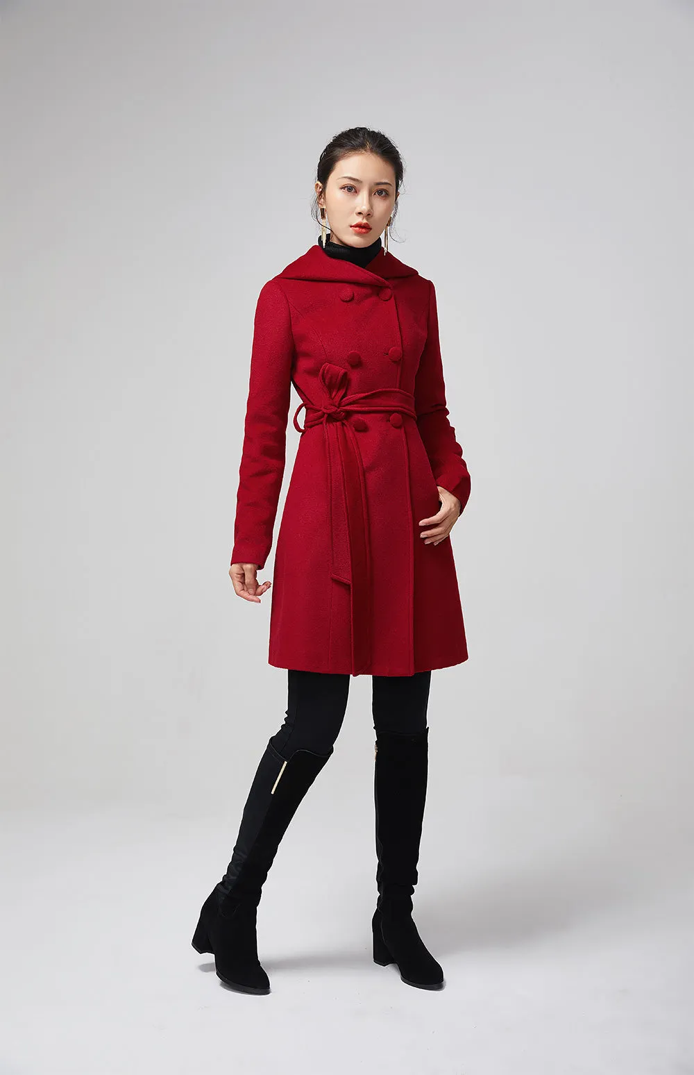 hooded double breasted winter wool coat 2199