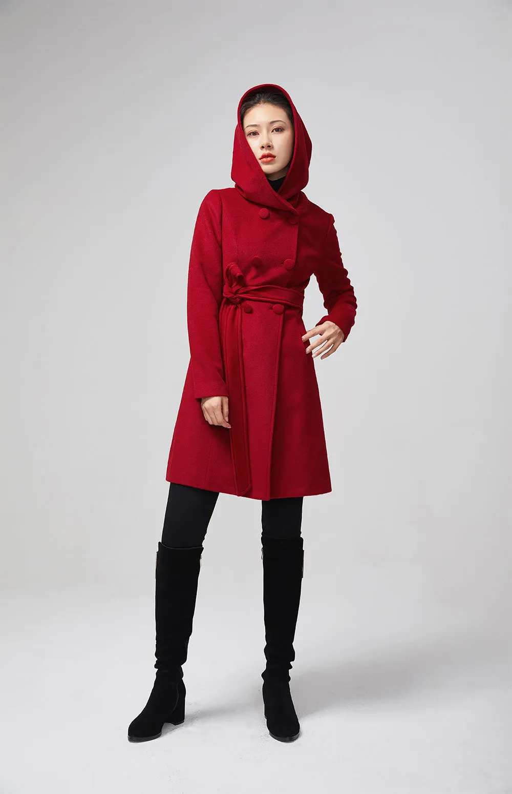 hooded double breasted winter wool coat 2199