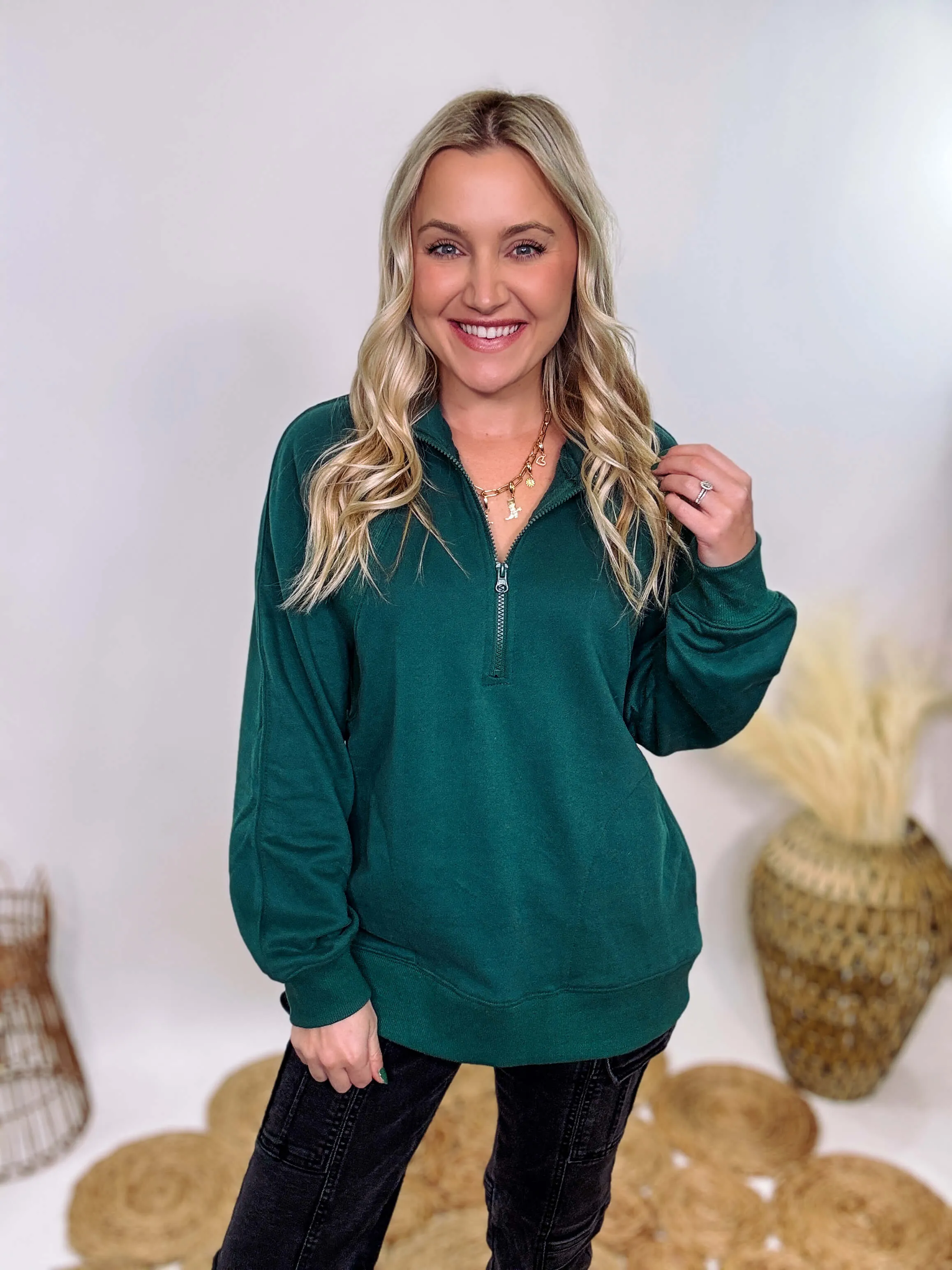 Hunter Green Quarter Zip Pullover