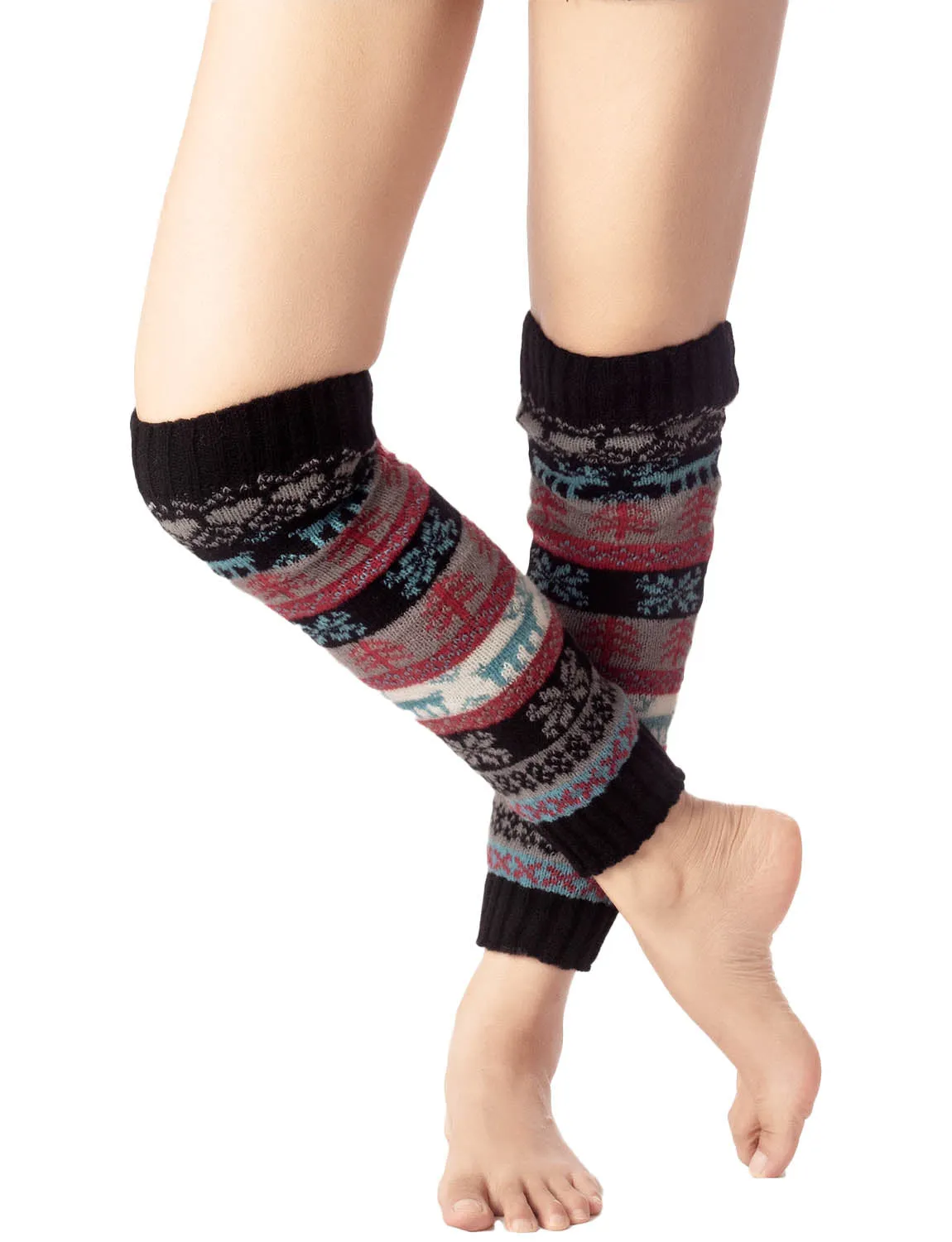 iB-iP Women's Ballet Dancer Stitching Holiday Pattern Stretchy Leg Warmer