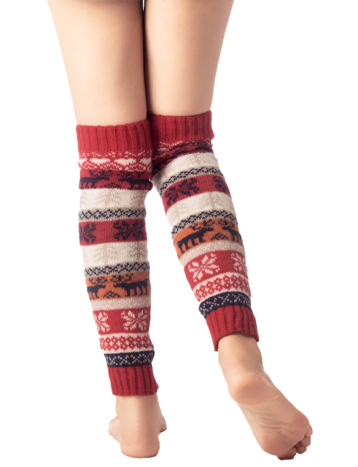 iB-iP Women's Ballet Dancer Stitching Holiday Pattern Stretchy Leg Warmer