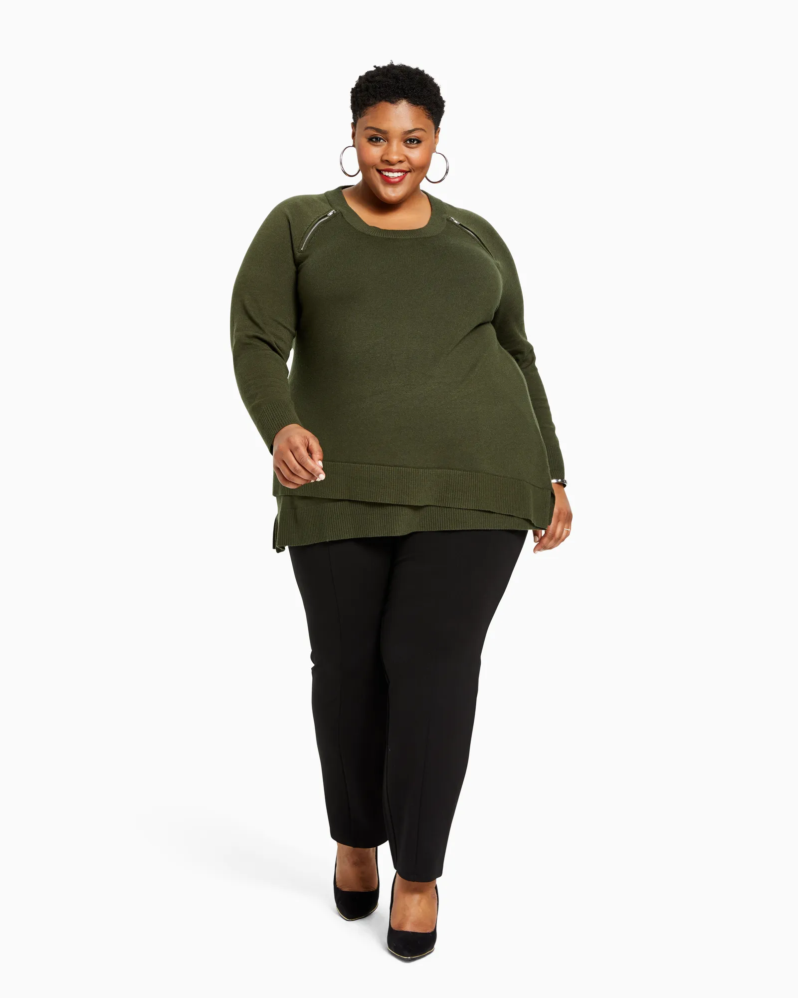 Iclyn Modern Zipper Sweater | Forest Green