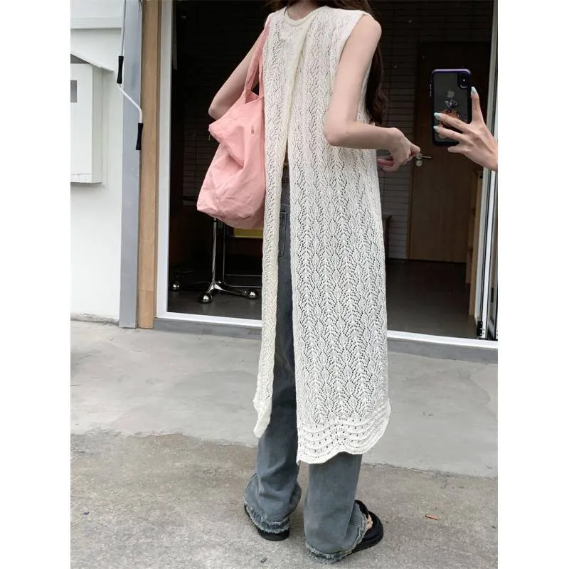 ikearlax Design Sense Niche Bandage Dress Blouse Knitted Vest Skirt Summer Women's Back Slit Maxi Dress Chic Skirt