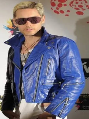 Jared Leto Blue Leather Jacket