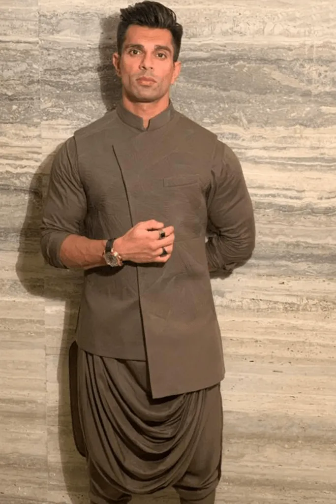 KARAN SINGH GROVER IN OLIVE QUILTED NEHRU JACKET SET