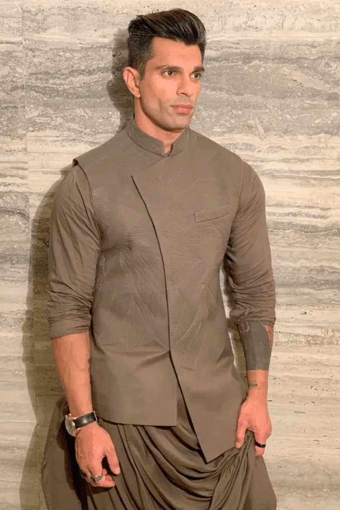 KARAN SINGH GROVER IN OLIVE QUILTED NEHRU JACKET SET