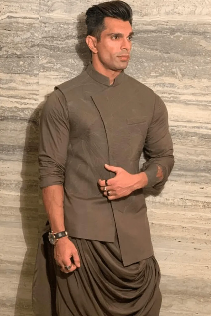 KARAN SINGH GROVER IN OLIVE QUILTED NEHRU JACKET SET