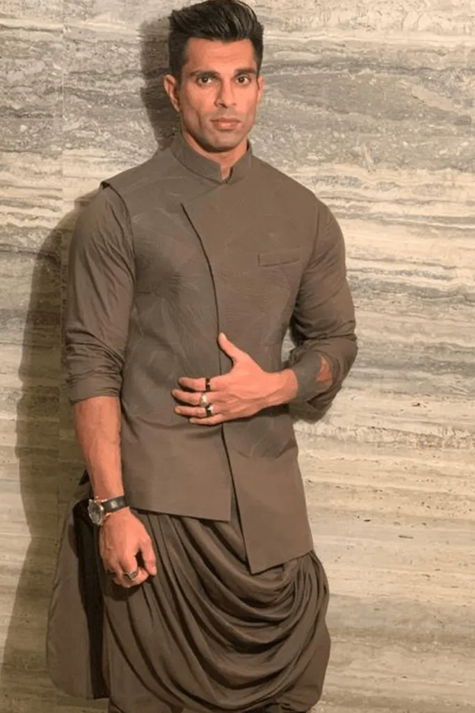 KARAN SINGH GROVER IN OLIVE QUILTED NEHRU JACKET SET