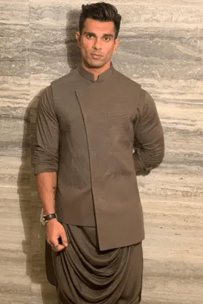 KARAN SINGH GROVER IN OLIVE QUILTED NEHRU JACKET SET