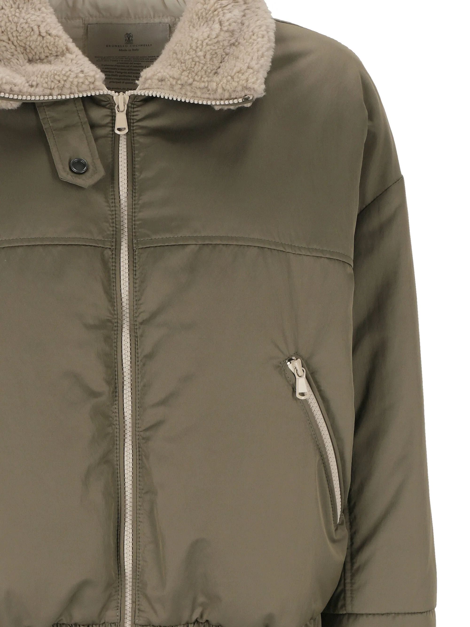 Khaki Padded Bomber Jacket with Zips