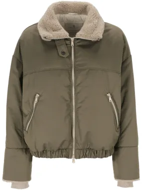 Khaki Padded Bomber Jacket with Zips