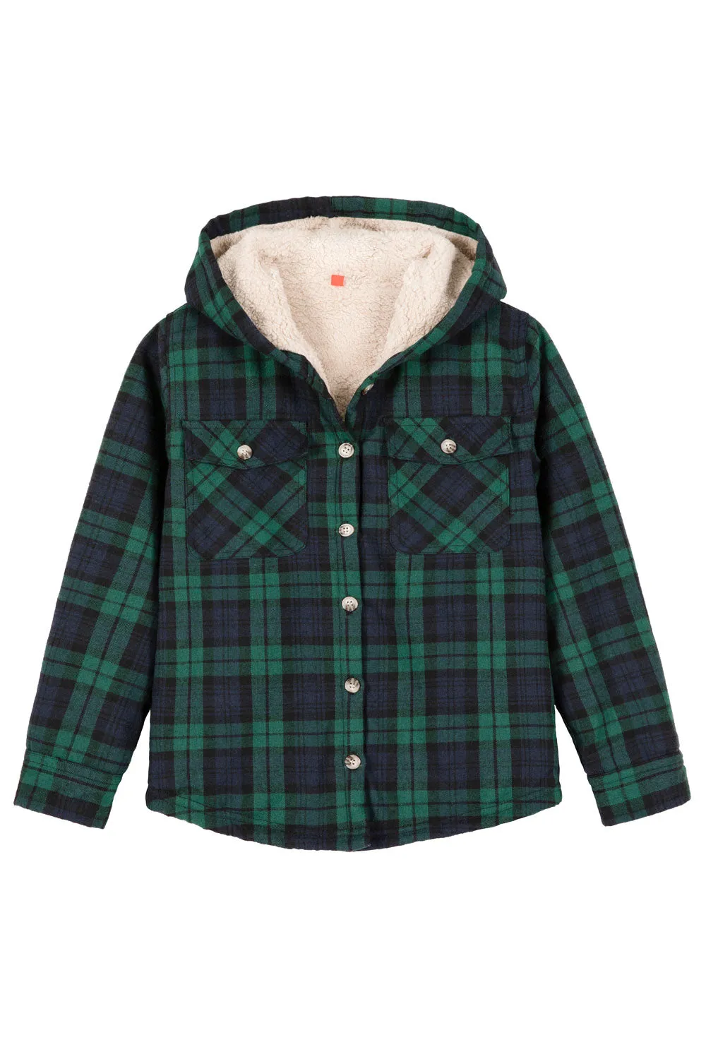 Kids Matching Family Green Hooded Plaid Flannel Shirt Jacket