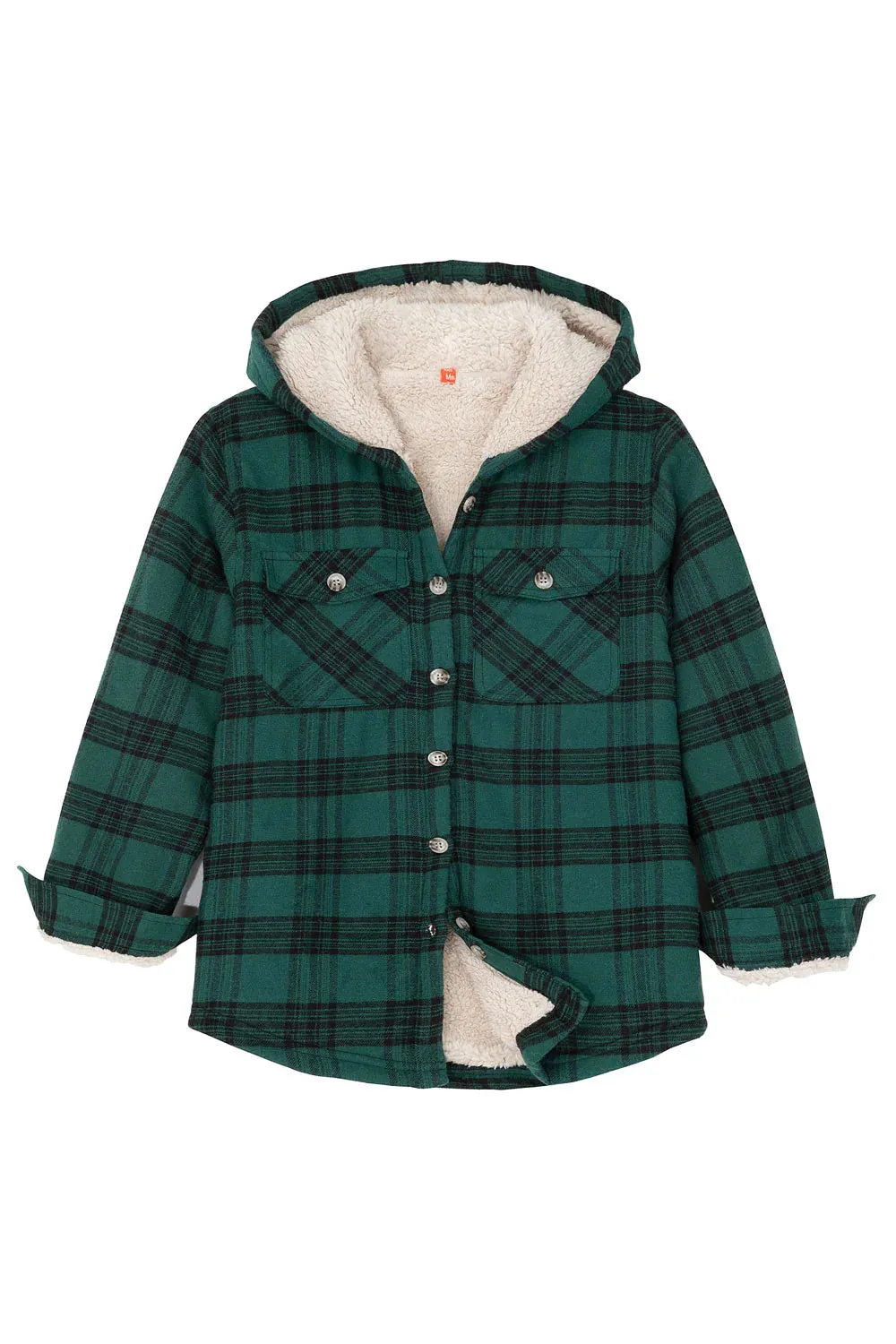 Kids Matching Family Green Hooded Plaid Flannel Shirt Jacket