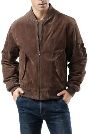 Landing Leathers Men MA-1 Suede Leather Flight Bomber Jacket