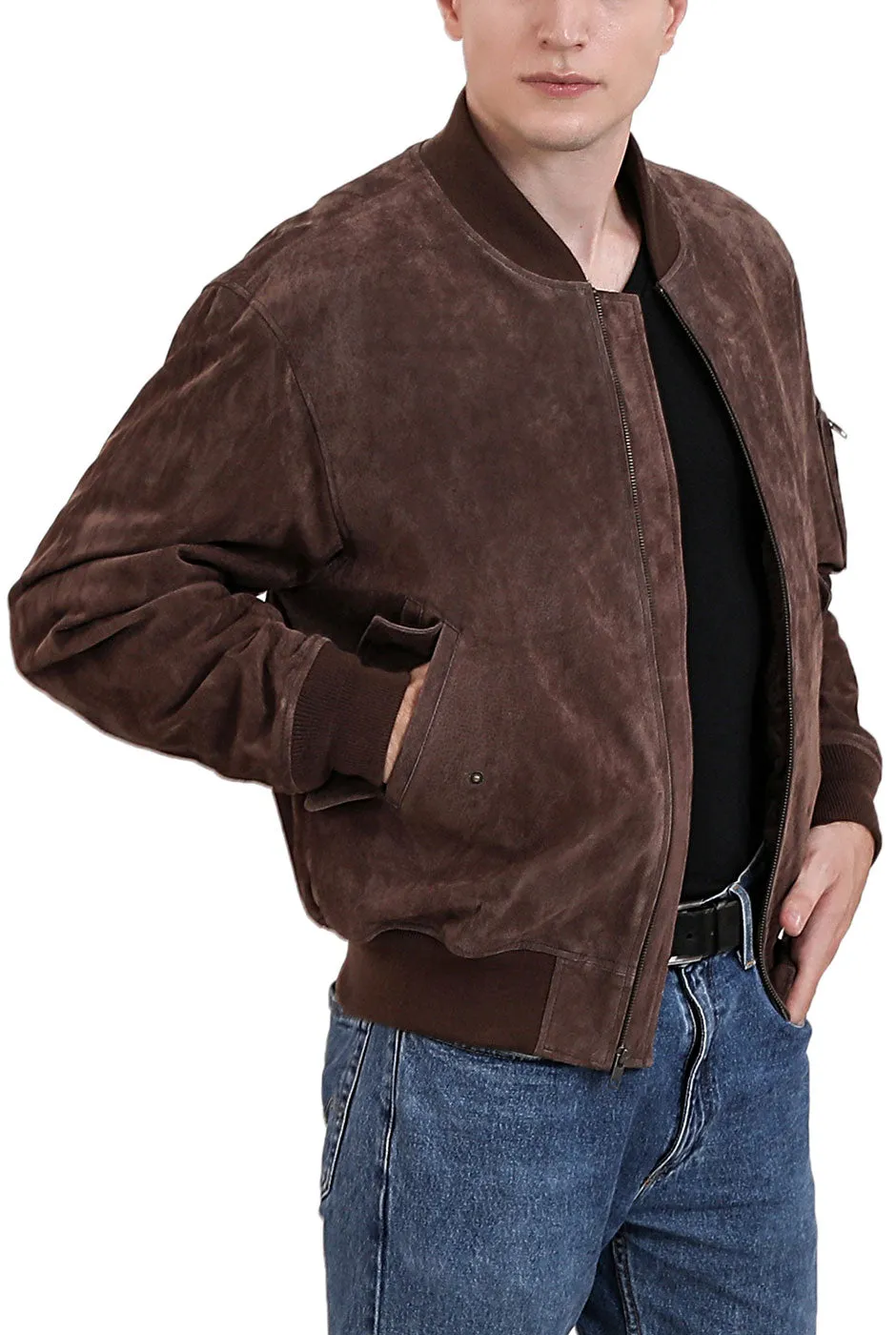 Landing Leathers Men MA-1 Suede Leather Flight Bomber Jacket