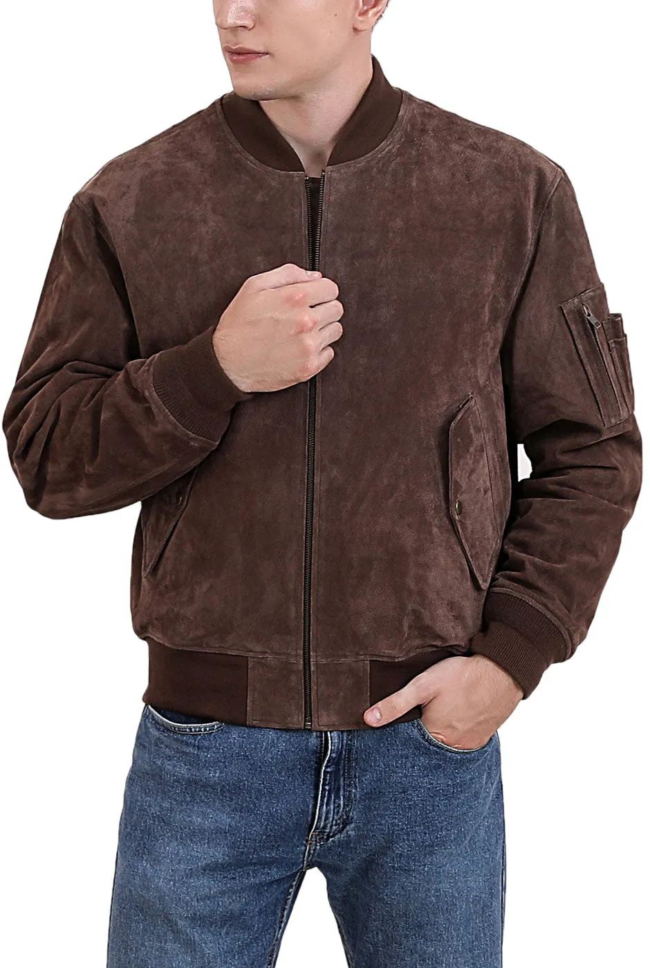 Landing Leathers Men MA-1 Suede Leather Flight Bomber Jacket