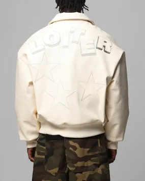 Loiter Solar PU Leather Varsity Jacket Beige