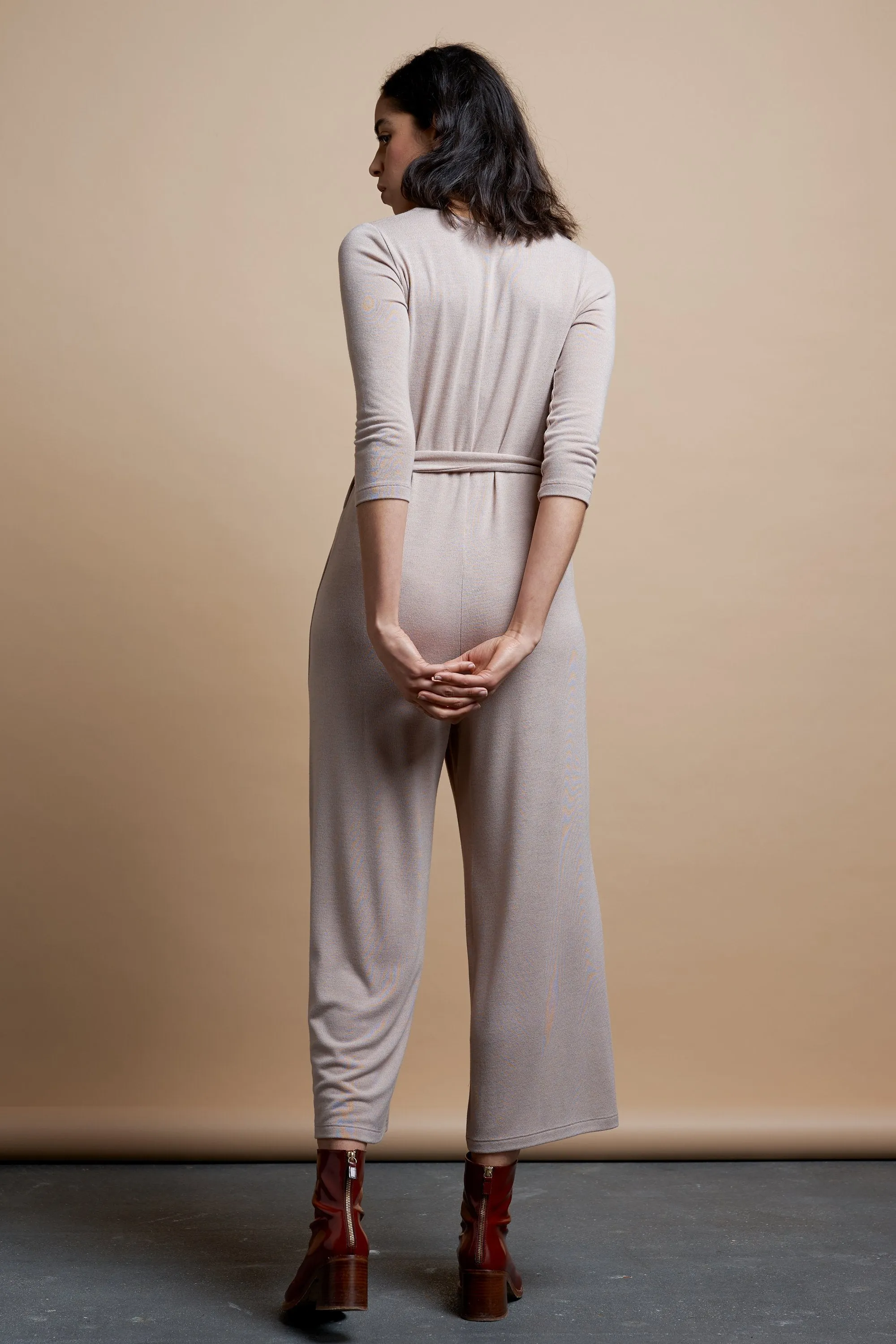 long sleeve jumpsuit sand