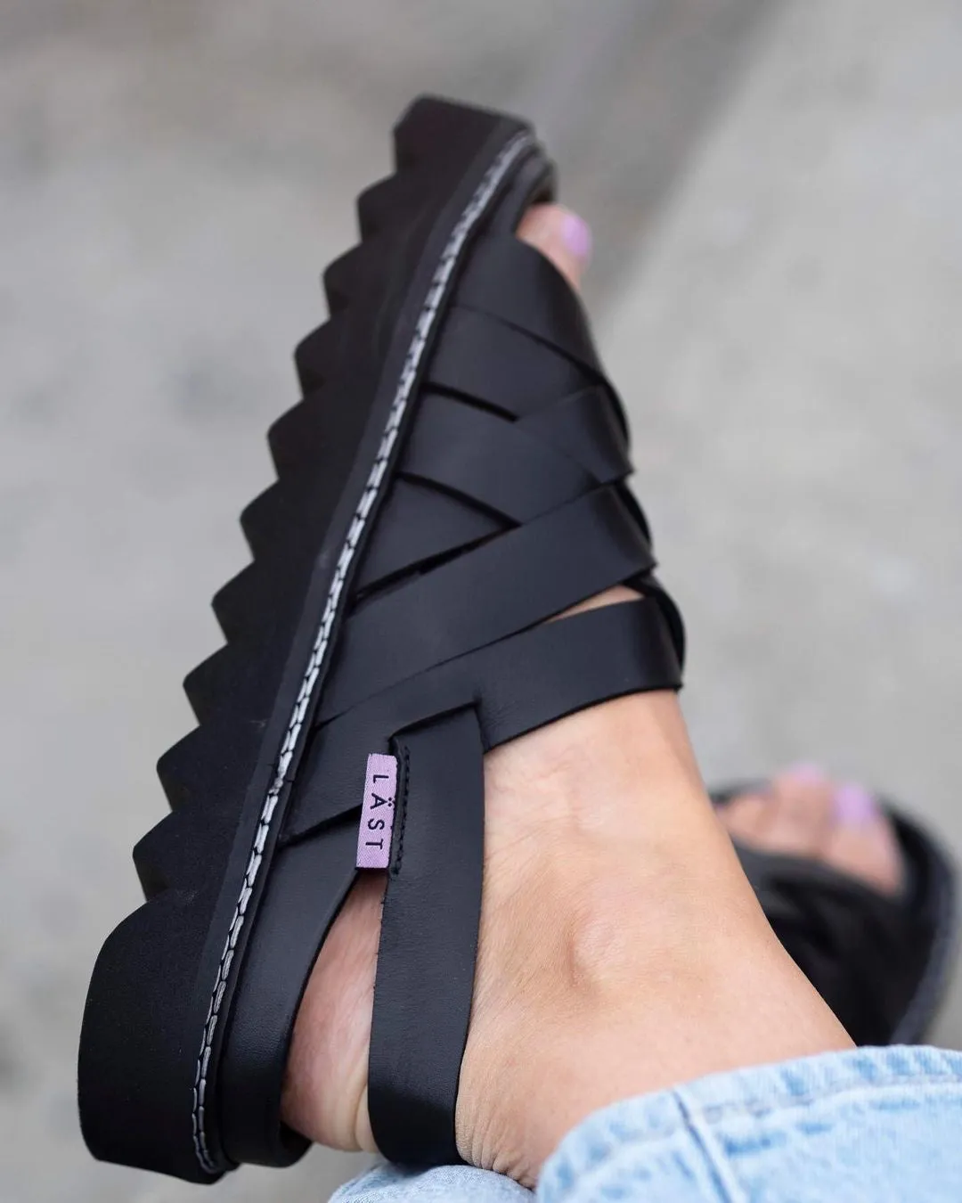 Maggie Black Leather Chunky Sandals