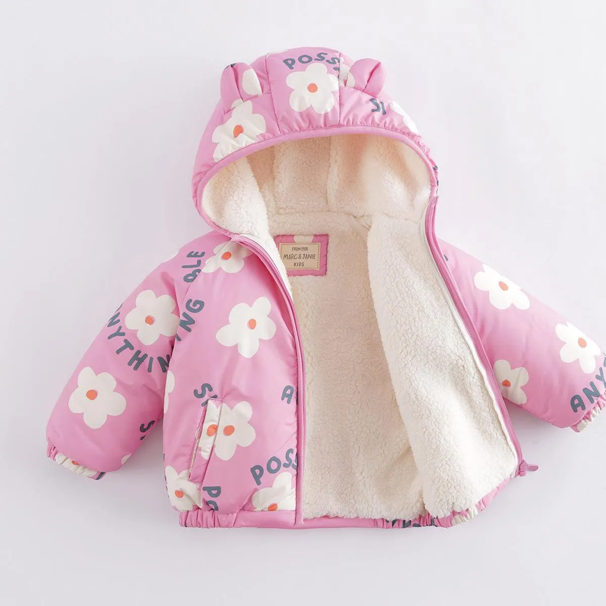 MARC & JANIE Boys Girls Printed Fleece-lined Hooded Jacket 221081