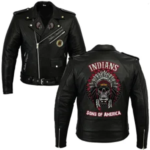 Men's Black Vintage Style Biker Leather Jacket Skull Bones