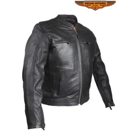 Mens Motorcycle Jacket With Diamond Pattern On The Sides & Shoulders