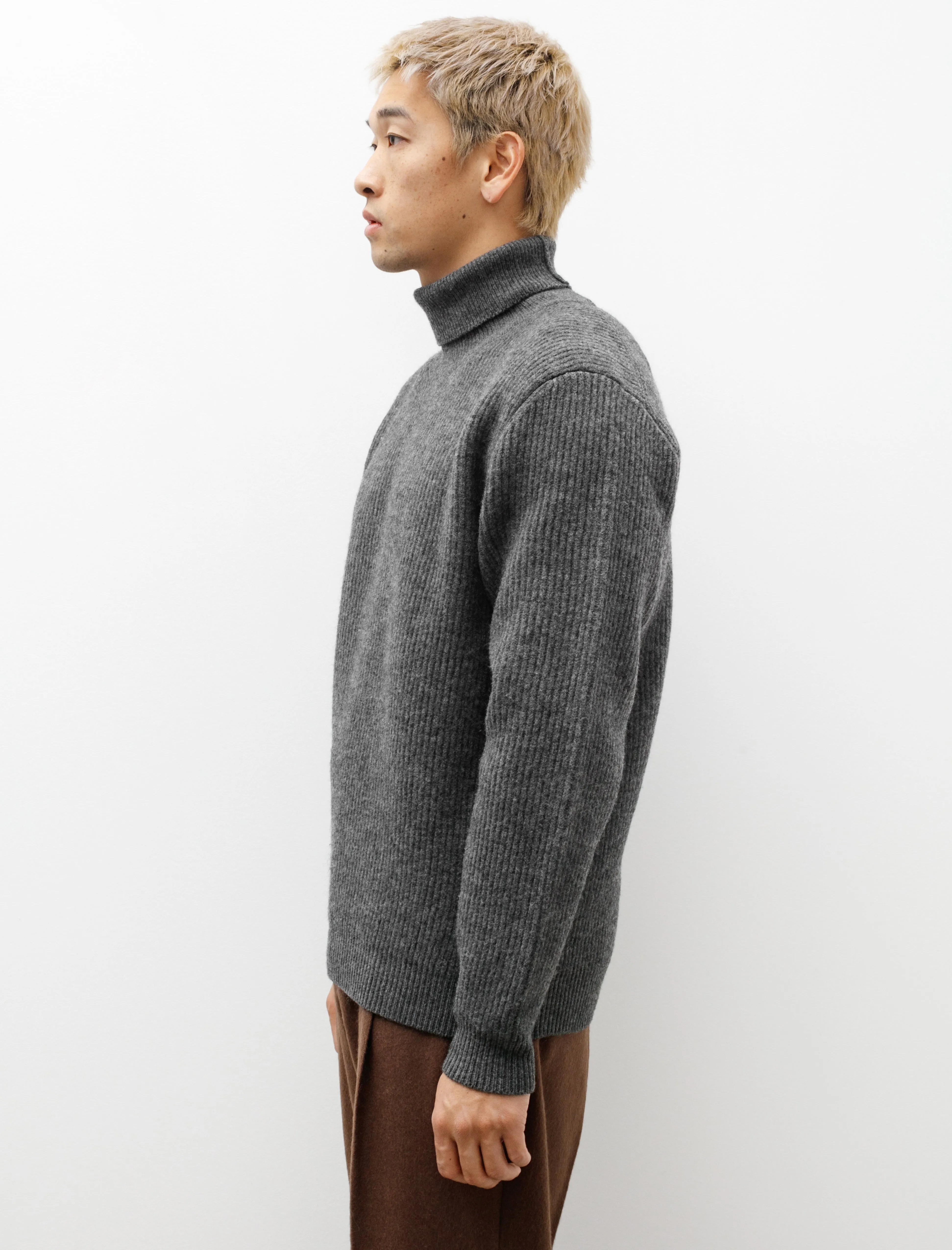 Milled French Merino Rib Turtleneck Charcoal