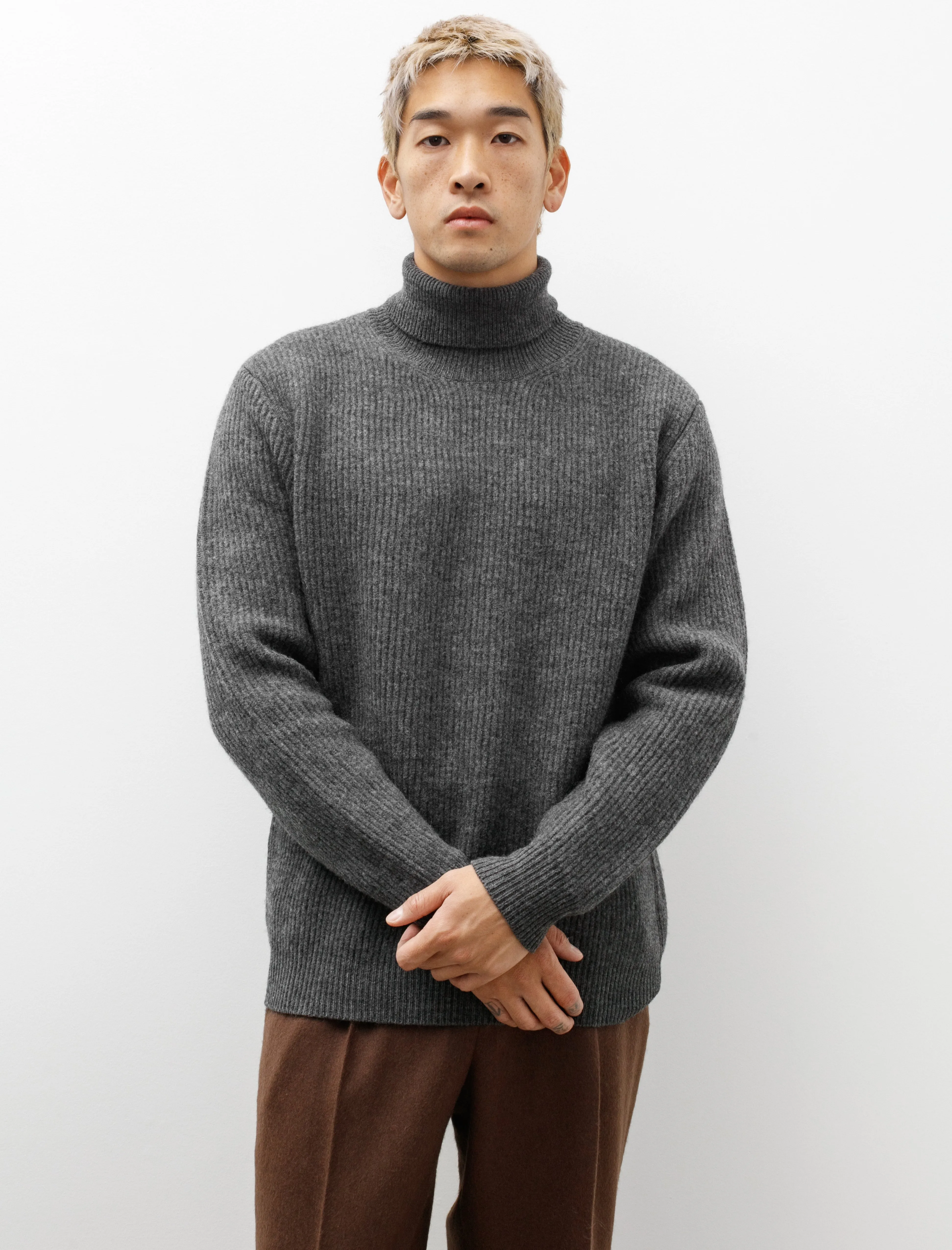 Milled French Merino Rib Turtleneck Charcoal