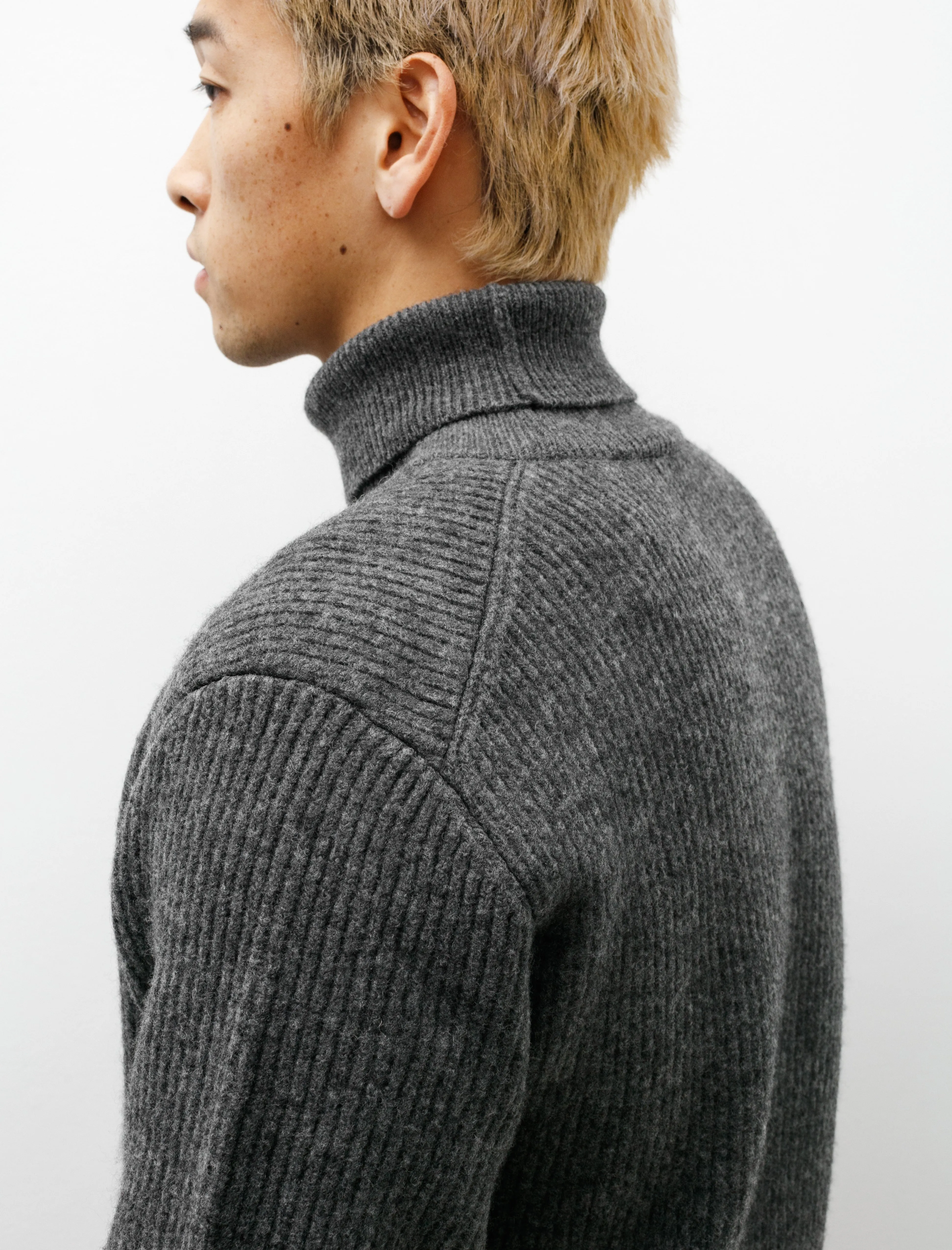 Milled French Merino Rib Turtleneck Charcoal