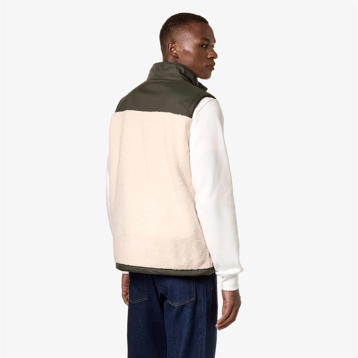 Neize Orsetto - Unisex Sherpa Lined Vest in Ecru - Green Blackish