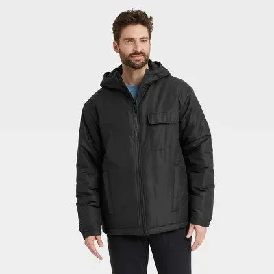 New - All In Motion Men's Zip-Up Winter Hooded Wind-Resistant Jacket Water-Resistant