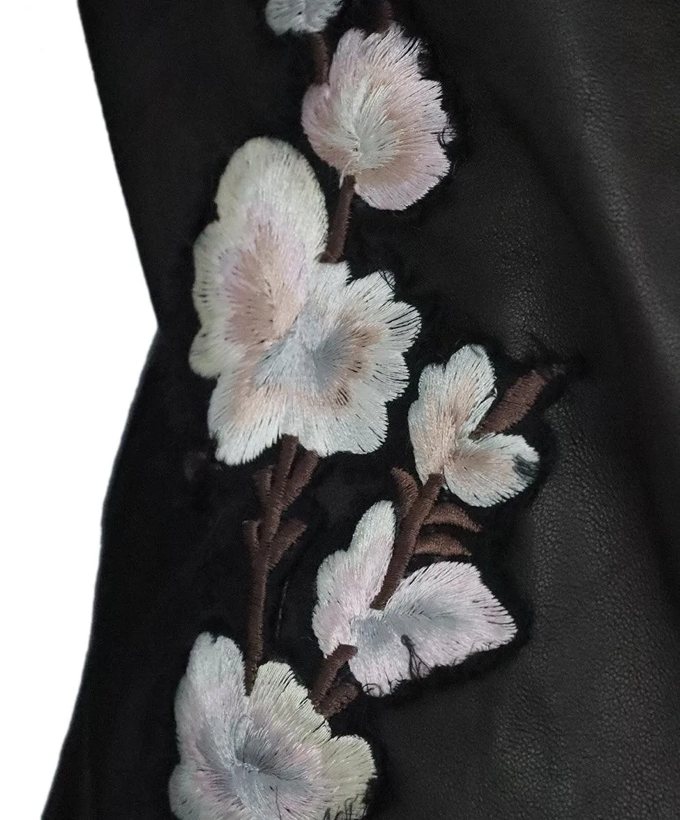 Nigel Preston Black Leather Jacket w/ Floral Embroidery sz 4