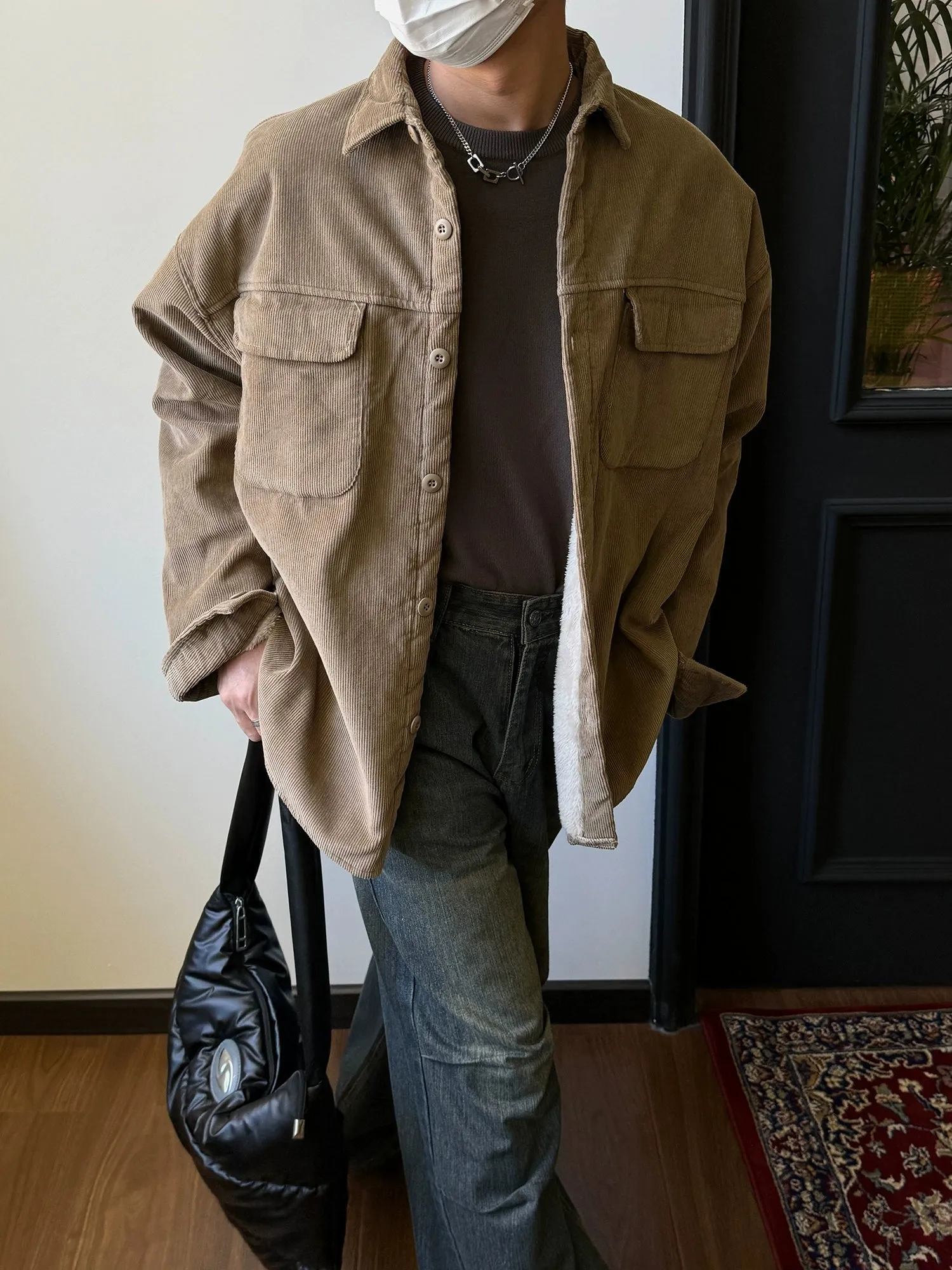 Nine Flap Pocket Fleece Lined Corduroy Jacket