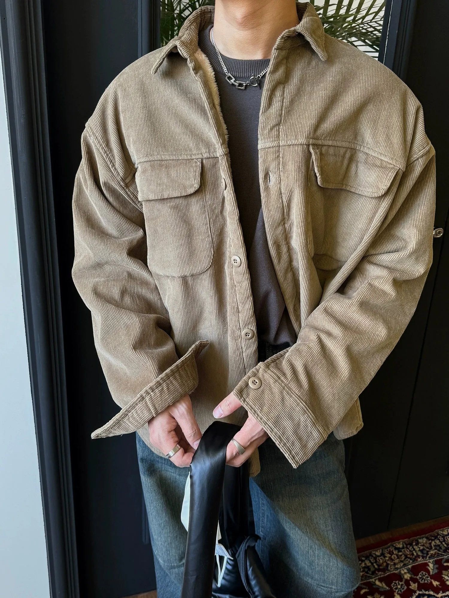 Nine Flap Pocket Fleece Lined Corduroy Jacket