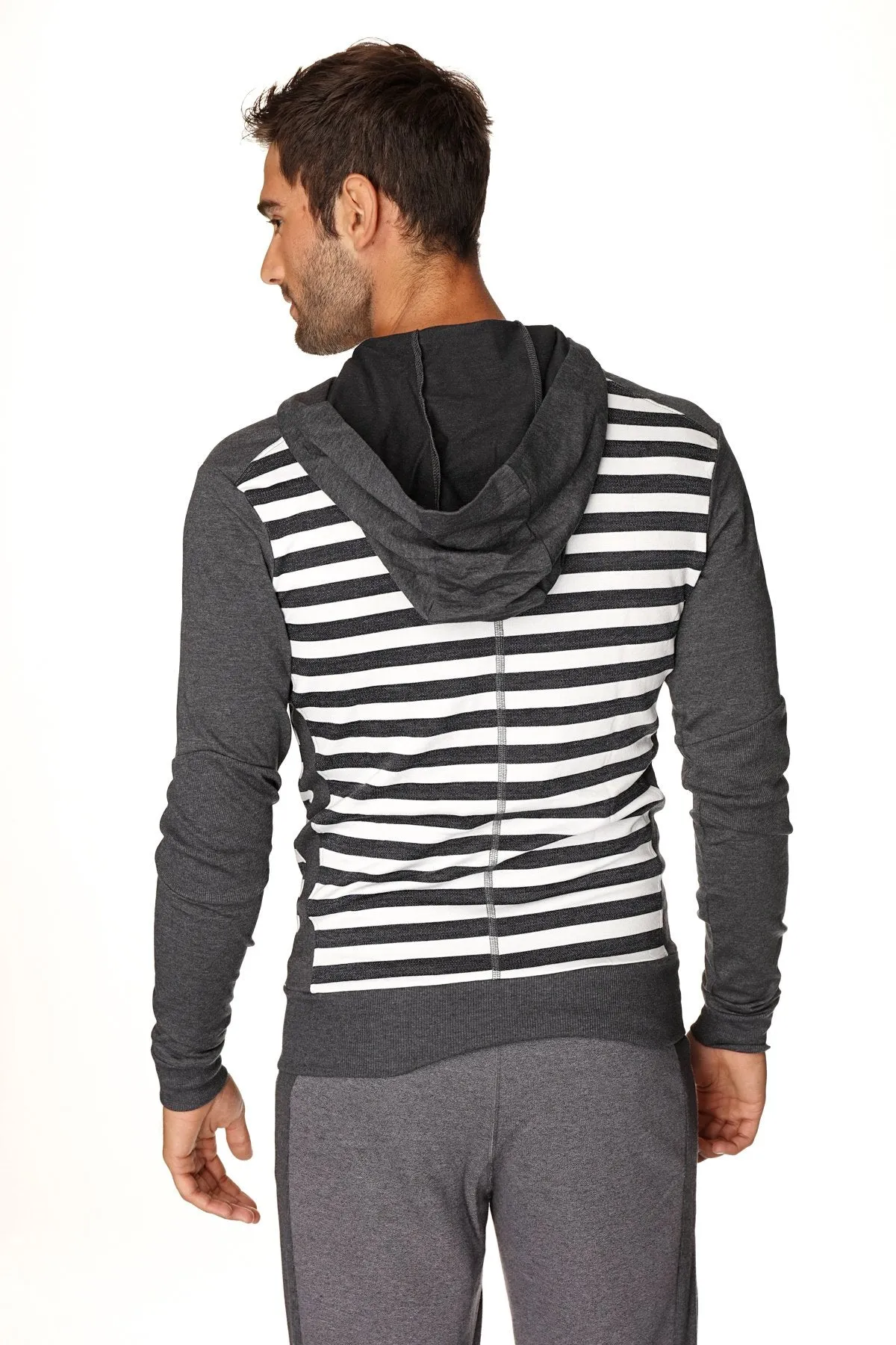 **Original Limited Edition** Form-fit Crossover Yoga Track Performance Fleece Hoodie (Charcoal Stripe)