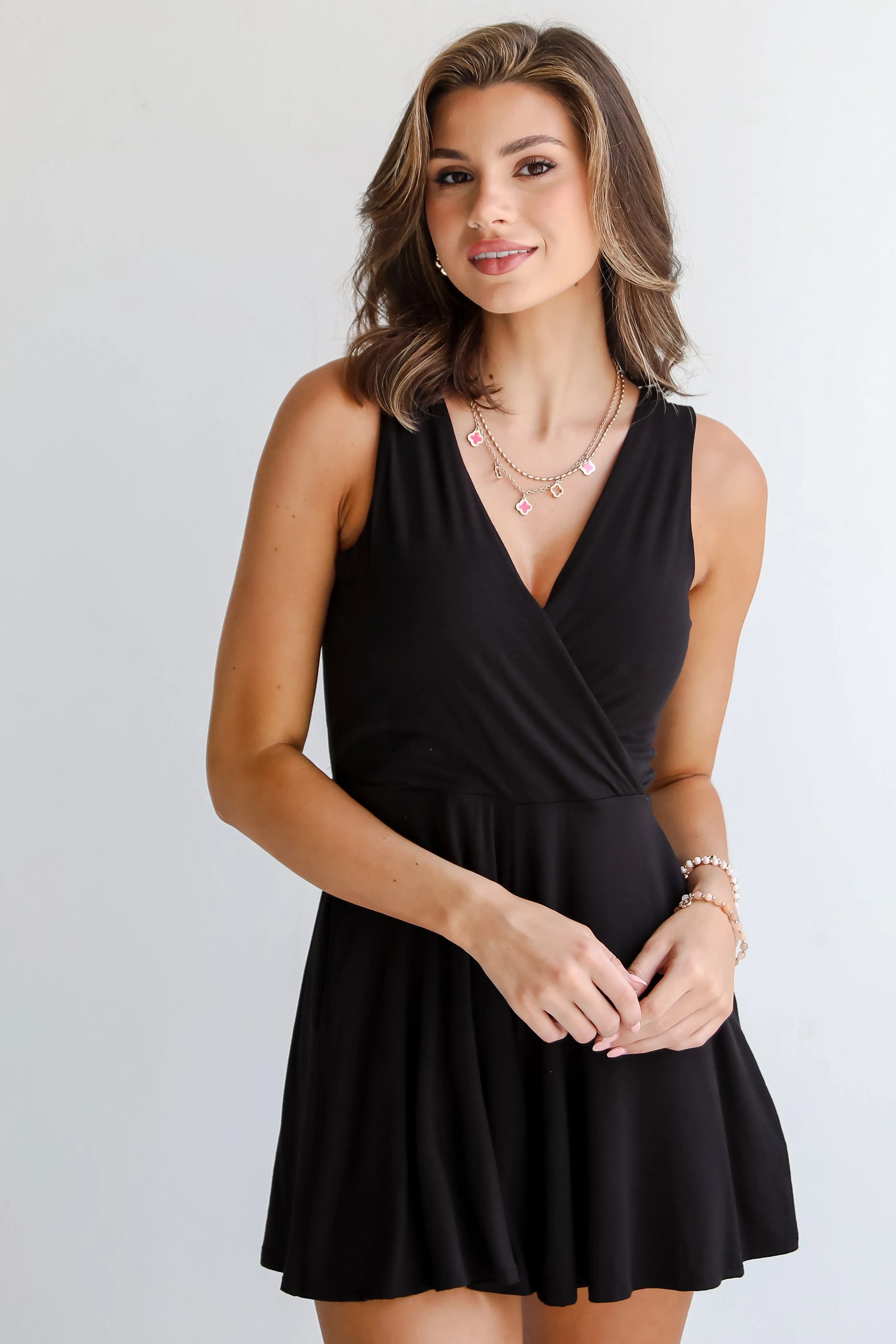 Outstanding Mood Black Surplice Romper