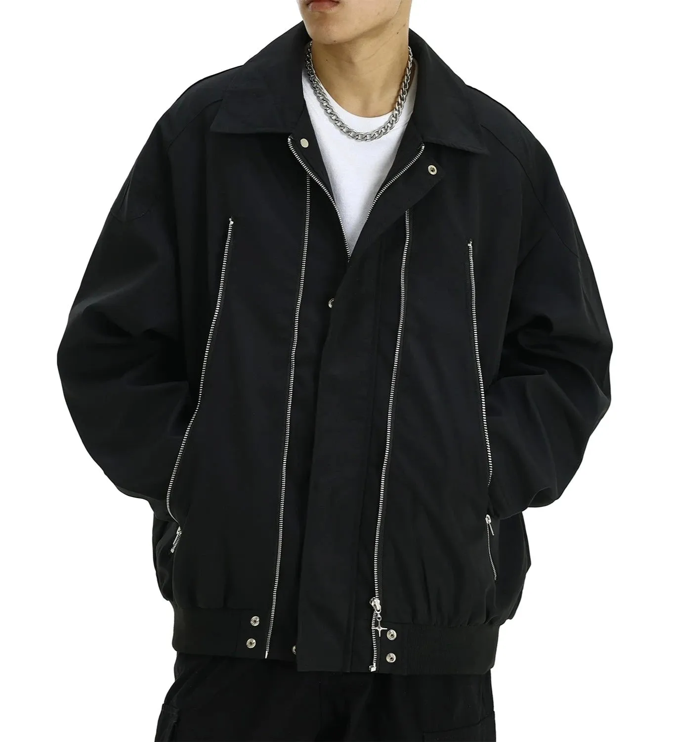 Oversized Multi-Zipper Coach Bomber Jacket