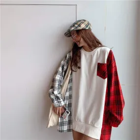 Patchwork Plaid Long Pullover